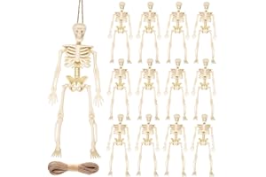 Dulefun 12PCS Small Skeleton Figurines - 6 Inch Plastic Posable Mini Skeletons for Craft Halloween Hanging Decor & Party Favors
