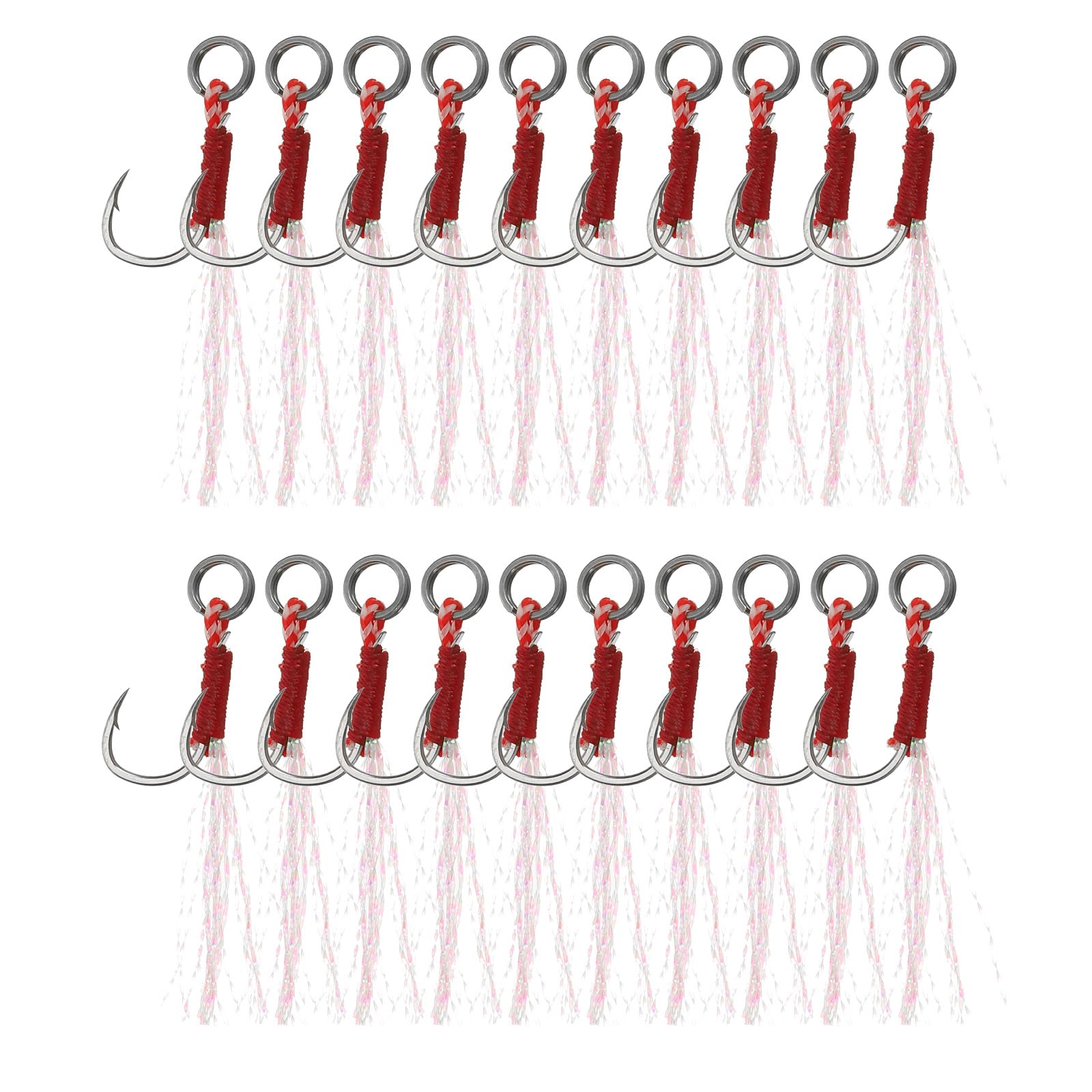 PATIKIL Fishing Assist Hooks Kit, 20 Pcs Glow Jigging Hook Slow Fast Fall Jigs Fishing Hooks for Vertical Jigging Lures, Green (45mmx10mm)