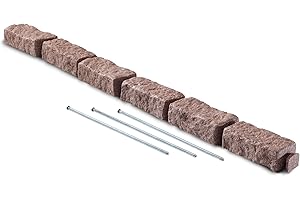 Beuta DIY No Dig Faux Stone Landscape Edging w/Anchoring Spikes, Flexible Brick-Sized Border for Driveways Yards Trees or Gardens, Each 6-Brick Section 48" L x 4" W x 2.25" H (1, Cobblestone)