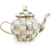 MACKENZIE-CHILDS 4-Cup Enamel Teapot, Cute Small Teapot with Lid, Gray-and-White Sterling Check