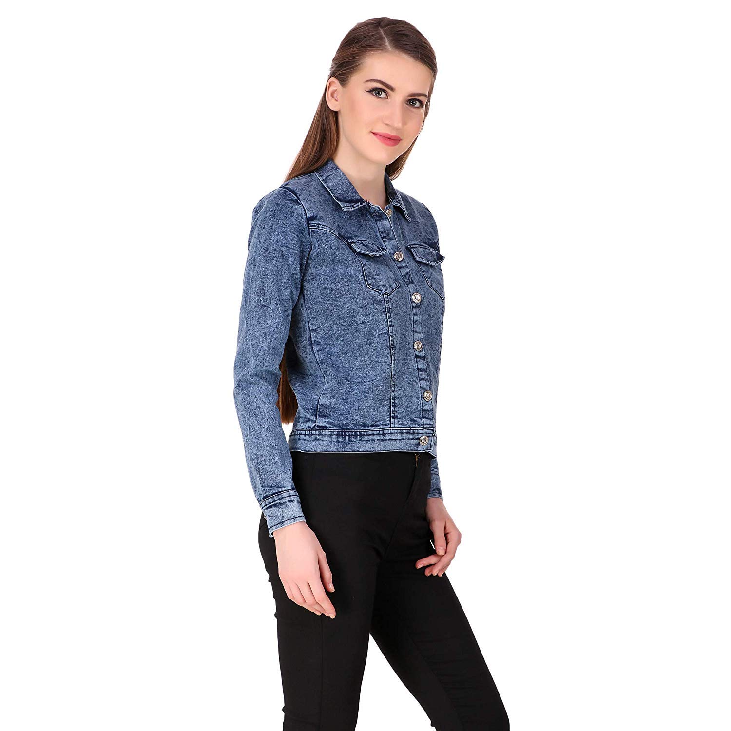 stc fashion full sleeves solid denim light blue jacket for women's/girls