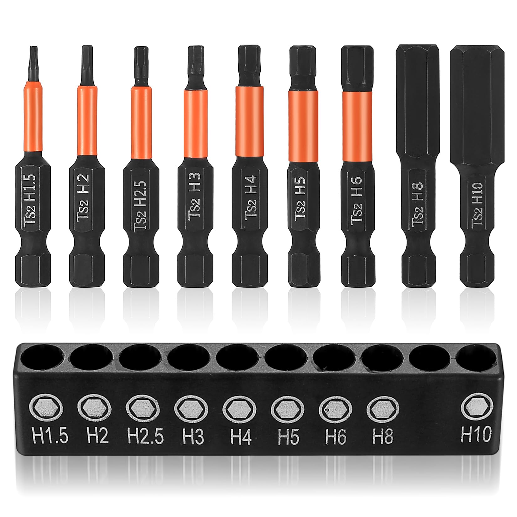 9 PcsAllen Key Drill Bit Sets Hex Bit Set, 50mm Impact Drill Hex Allen Key Sets, S2 Steel Magnetic Hexagon Screwdriver Bits Sets, Allen Wrench Drills Bits 1/4" Hexagon Shank(H1.5 - H10)