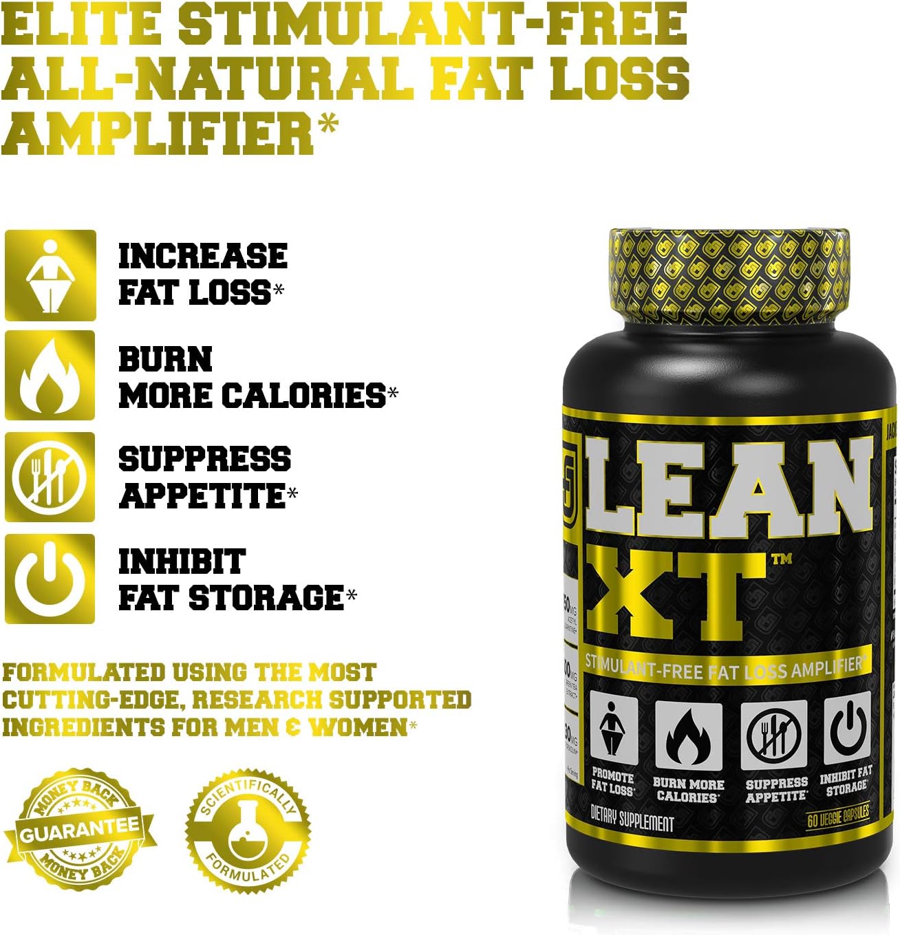 Lean-XT Non Stimulant Fat Burner - Weight Loss Supplement, Appetite Suppressant, Metabolism Booster with Acetyl L-Carnitine, Green Tea Extract, Forskolin - 60 Natural Diet Pills: Health & Personal Care