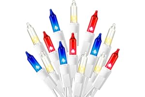 Dazzle Bright 4th of July Lights, 20FT 100 Count Independence Day Mini String Lights Plug in Waterproof Christmas for Outdoor Indoor Home Party Decorations, Red Blue and White