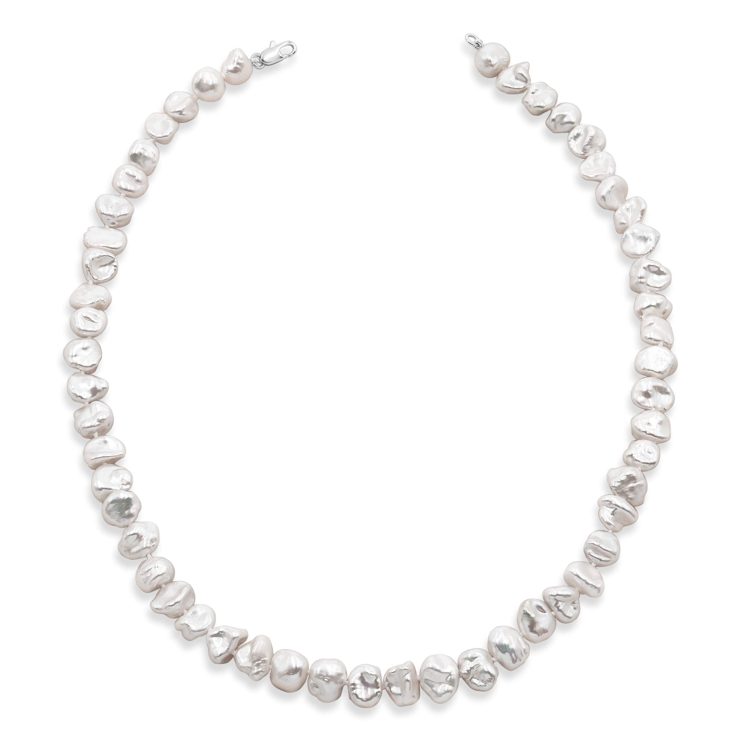 Secret & You Women's Pearl Necklace Strand Freshwater Cultured Baroque Keshi choker 40 or 45 cm long Baroque Keshi pearls four sizes 7-10 to 11-12mm Single Knotted pearls