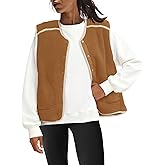 Panadila Womens Fuzzy Fleece Vest Oversized Sleeveless Sherpa Jacket Color Block Tops Button Down Outerwear with Pockets