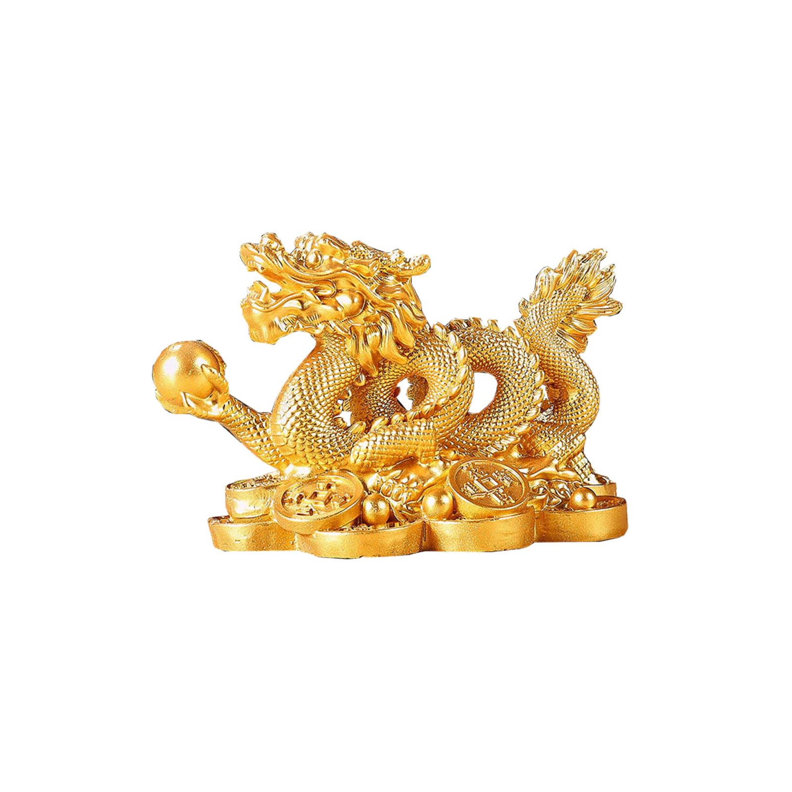 Elionless Chinese Dragon Statue, Feng Shui Dragon Ornament Attract Wealth And Good Luck Home Office Car Ornaments (Gold)
