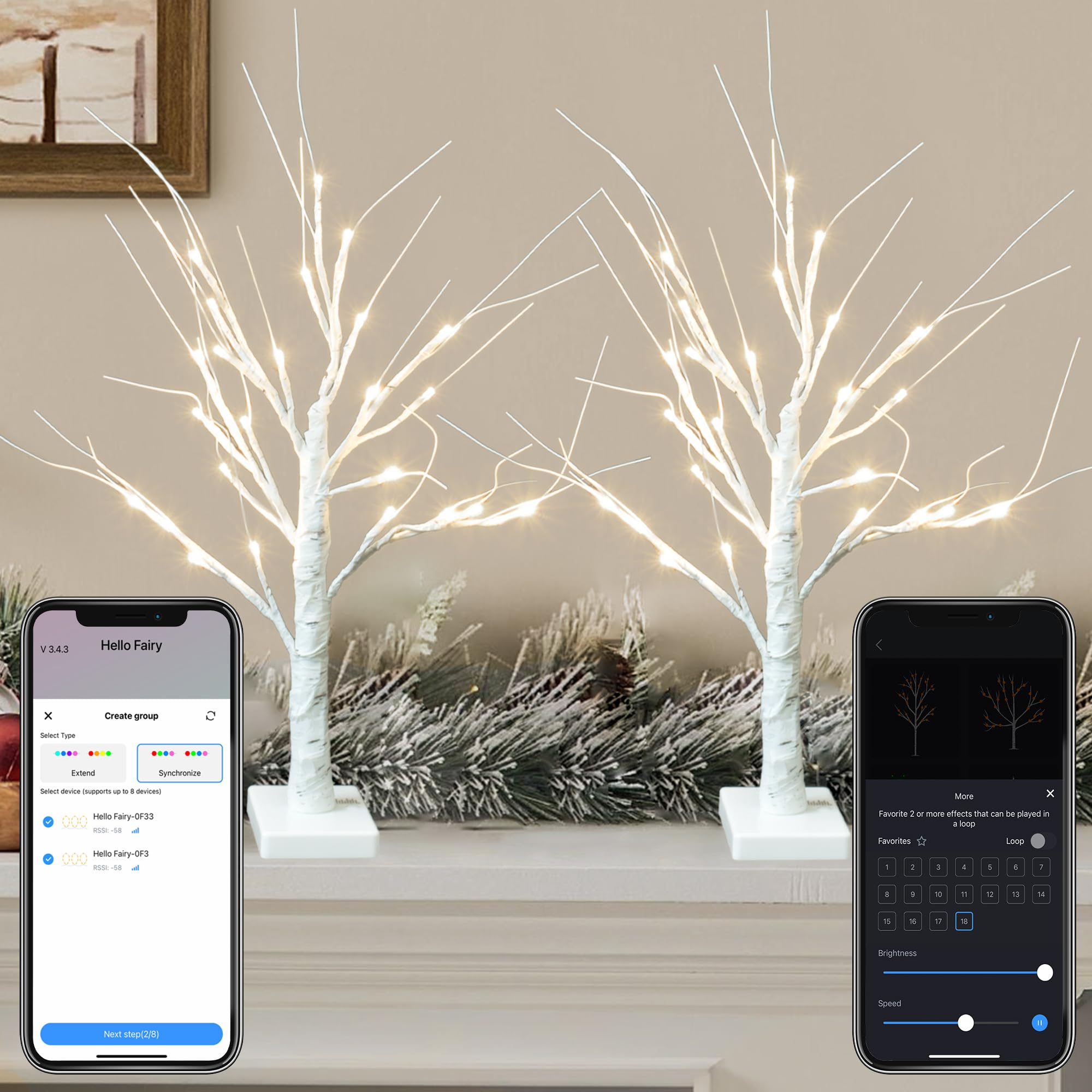 Photo 1 of 2Pack 2FT Smart Birch Tree with LED Lights - APP Controlled, 18 Modes, Dimmable, Timer, Music Sync, Warm White LED for Indoor Christmas Decorations Tabletop Centerpiece, Wedding Valentine’s Day Decor