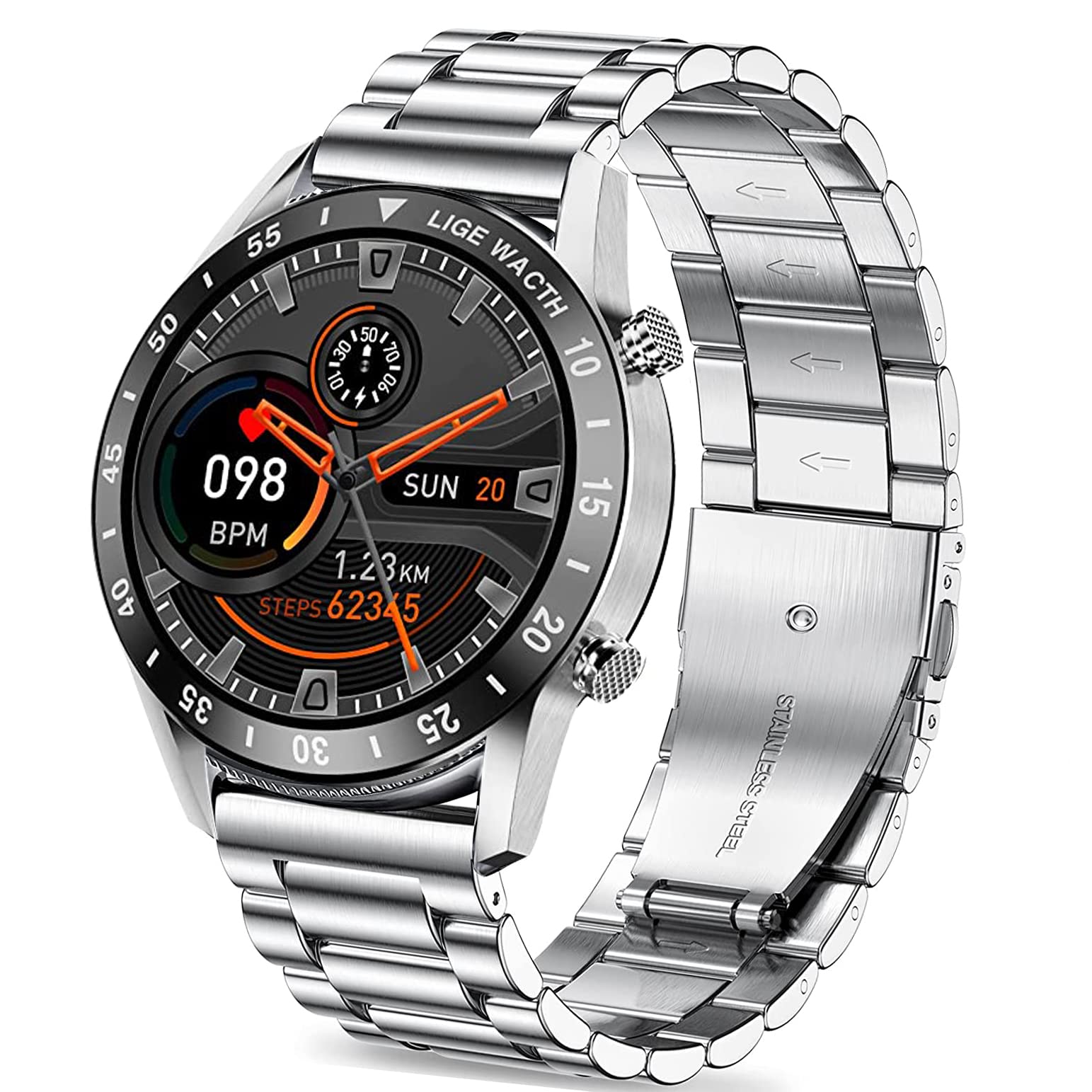 onetuo Compatible for LIGE Smartwatch Band, Quick Release Stainless Steel Metal Replacement Straps Compatible with LIGE Smart Watch-1.3‘’BW220A (Silver)