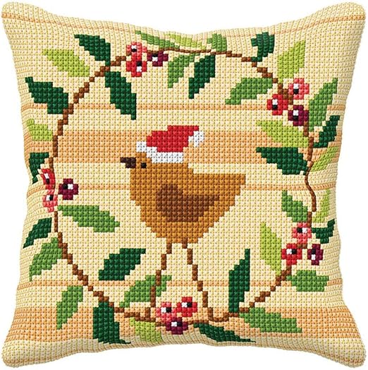 Amazon Com Orchidea Christmas Wreath Pillow Cover Needlepoint Kit
