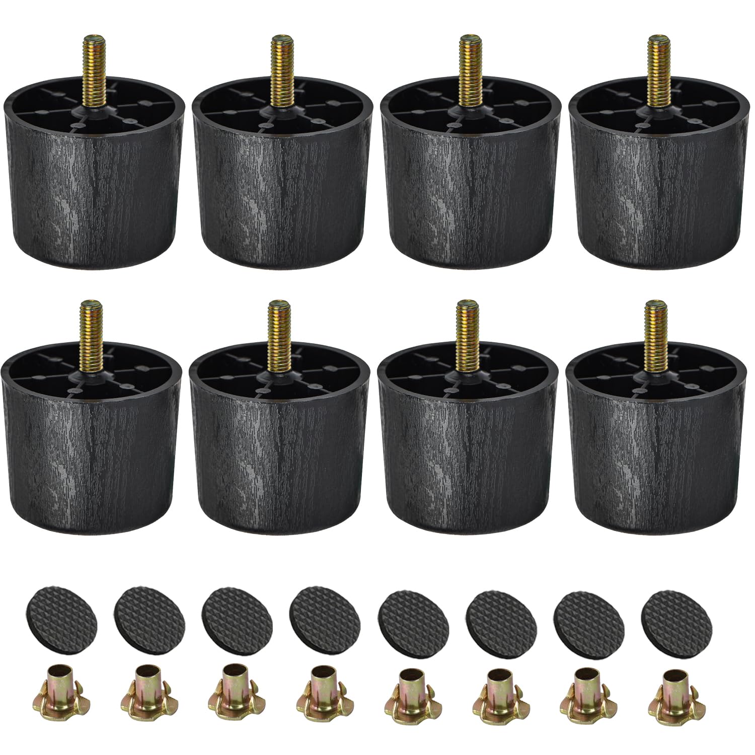 TCHOSUZ 2 inch / 5cm Plastic Furniture Legs, Pack of 8 Mid Century Modern Plastic Light Tapered Wood Grain Replacement Feet with M8 Hanger Bolts & T-Nuts for Sofa Couch Bed Riser