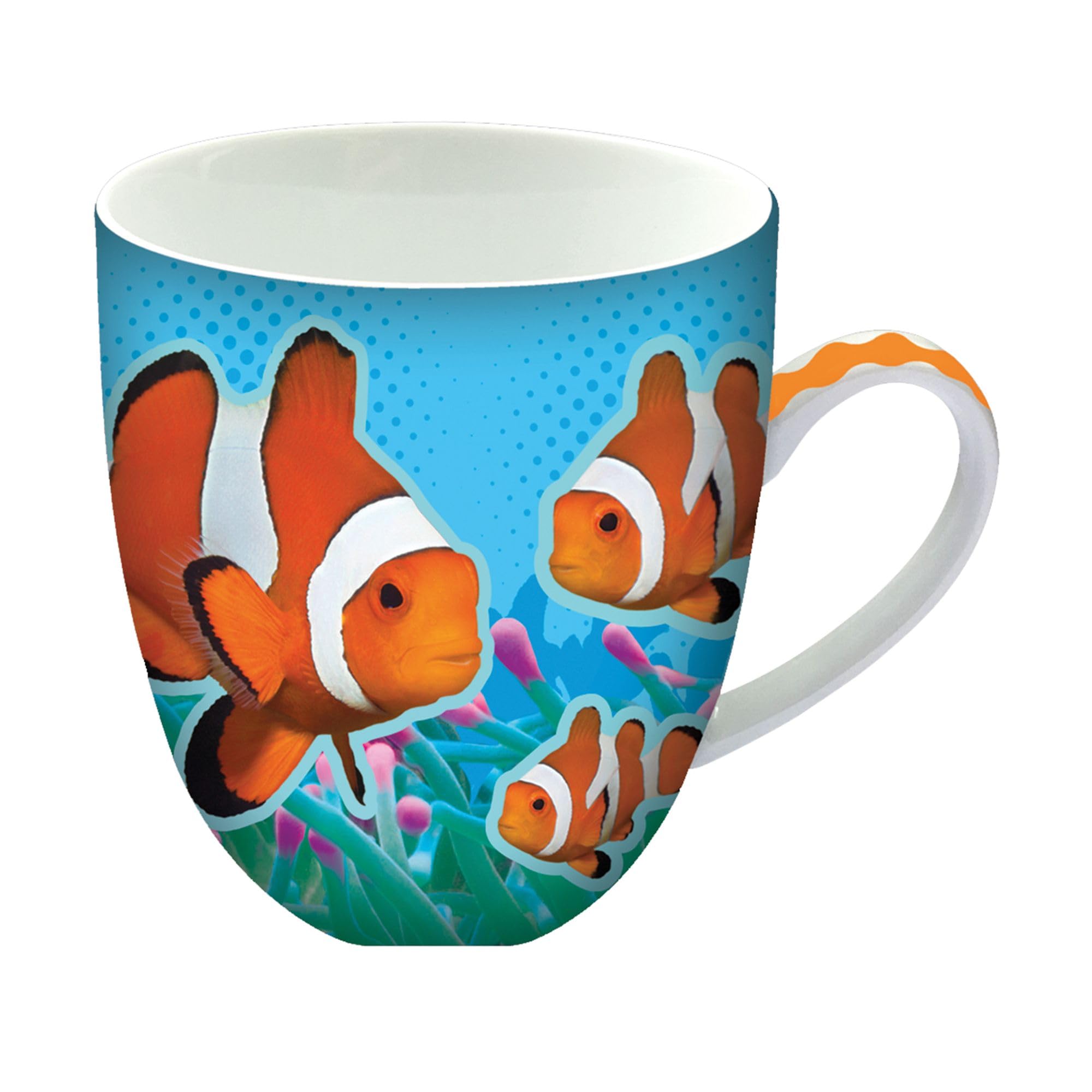 Animug Clown Fish Mug from Deluxebase. 450ml Large Ceramic Coffee Cup with Handle and Cute Animal Print, Novelty Mug for Gifts and Kitchen Decor, Dishwasher Safe Mugs for Coffee or Tea.