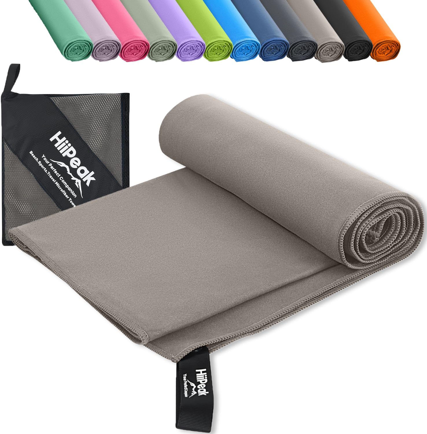 HiiPeak Microfibre Towel Compact Camping Beach Towel - Quick Dry Lightweight Absorbent Sports Gym Swimming Hiking Drying Towel for Men,Women (Light Grey-1pack, 200cm x 100cm)