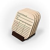 Set of Library Card Coasters with Stand. 4 Coffee Mug Coasters with Library Card with day due stamps design, Bookish Gift, Literary Gift