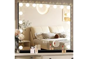 Ratsamee Black Hollywood Vanity Mirror with Lights, 18 Dimmable Bulbs, 3 Color Lights,Make Up Lighted Mirror, Aluminum Metal Frame, USB Charging Port（32" x 24"）
