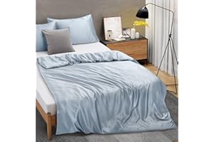 Ersmak 60" x 80" Duvet Cover for Weighted Blanket, Silky & Removable Satin Duvet Cover with Zipper & 8 Ties Secure Fastening, Baby Blue