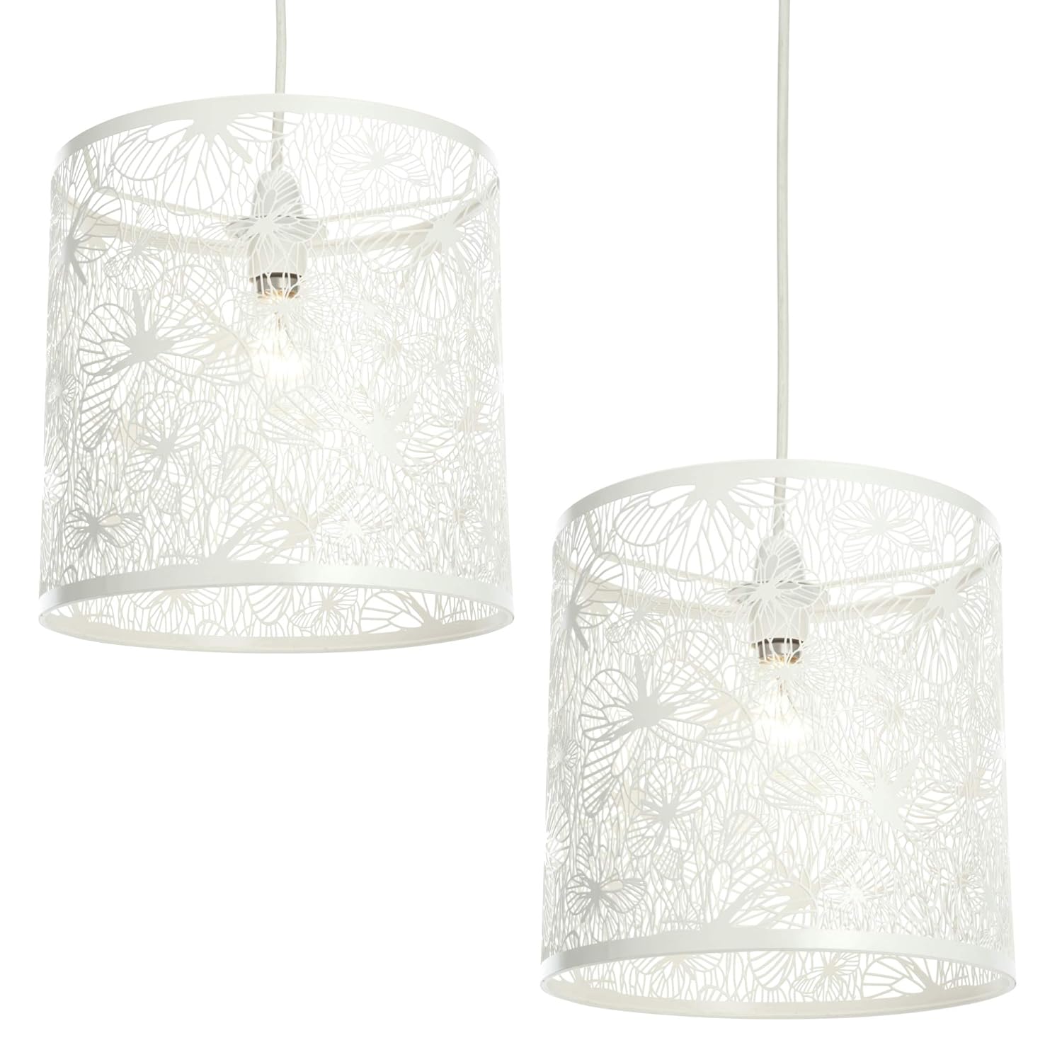 Pair Of Modern Off White Metal Laser Cut Easy Fit Ceiling Light