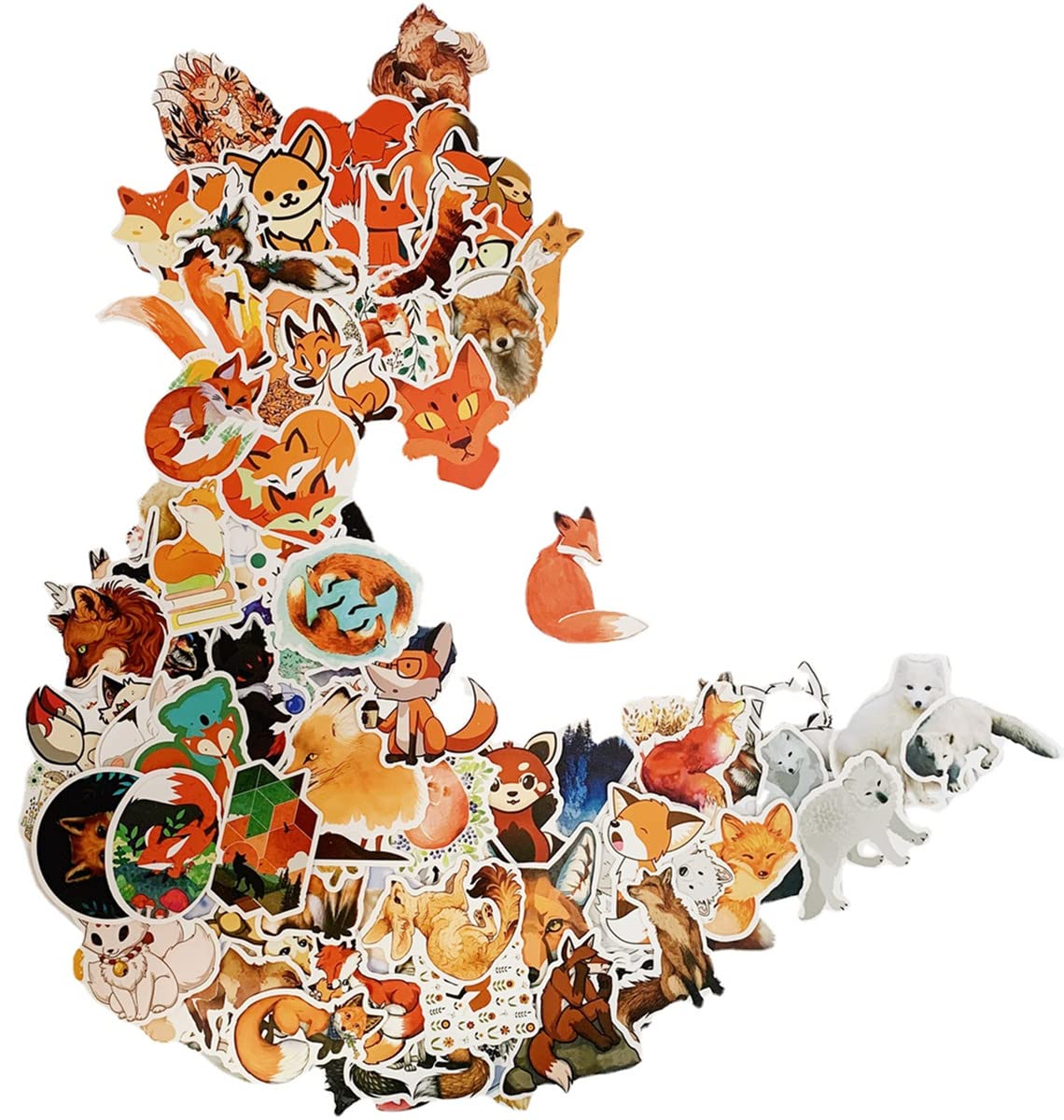 Fox Stickers Vinyl Waterproof Stickers for Laptop,Skateboard,Water Bottles,Computer,Phone,Guitar,100PCS Fox Stickers for Kids Adult