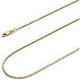 14k REAL Yellow Gold Solid 1.2mm Box Chain Necklace with Lobster Claw Clasp - 18"