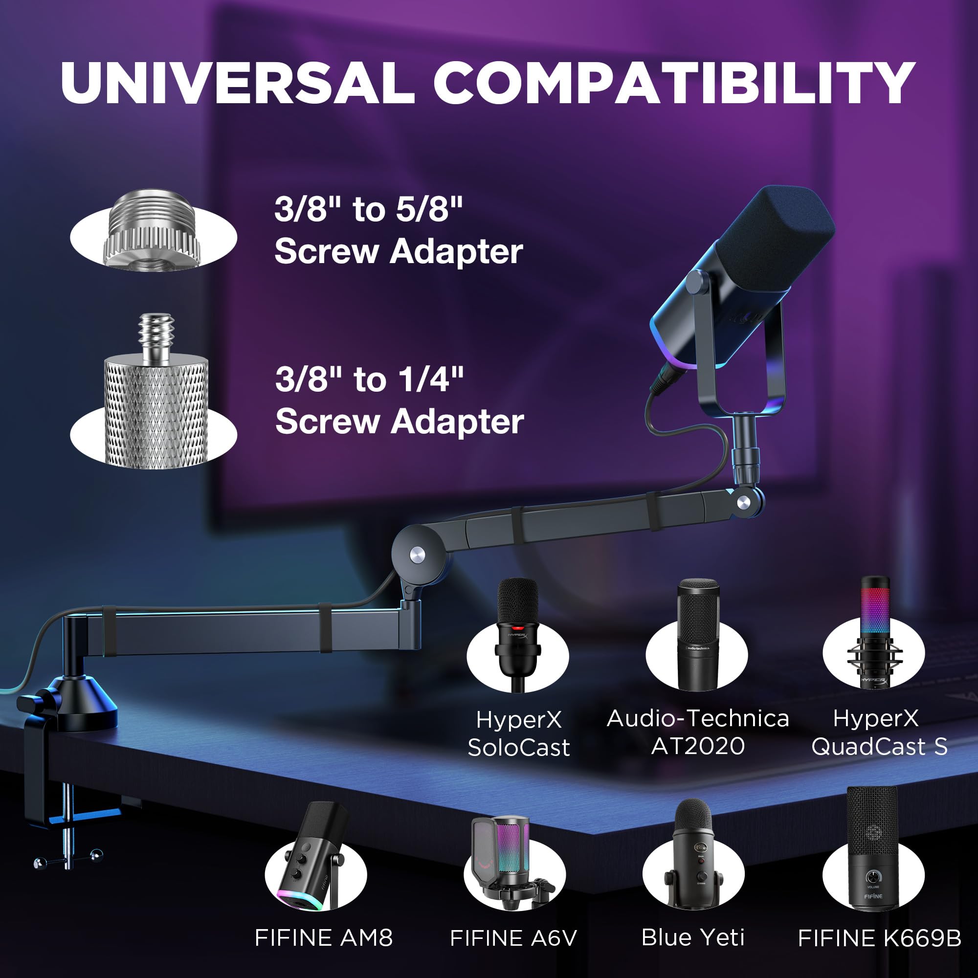 InnoGear Low Profile Mic Arm, 360° Rotatable Microphone Boom Arm Mic Stand for Fifine AM8 K669B Blue Yeti HyperX QuadCast SoloCast AT2020, with Mic Clip 3/8