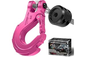 AUTMATCH Winch Hook 3/8" - Clevis Slip Hook with Safety Latch & Winch Cable Hook Stopper, Grade 70 Forged Steel Max 39,600Lbs Work for Winch Rope, ATV, UTV, Off Road Vehicle, Pink
