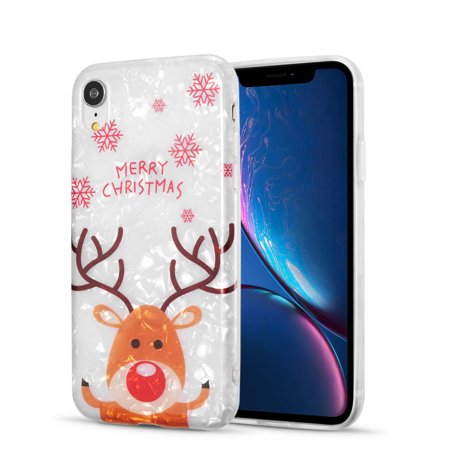 DEFBSC Case for iPhone X/Xs, Lovely Cartoon Christmas Animal Pattern Back Phone Cover, Soft TPU Bumper Protective Christmas Case with Cute Deer
