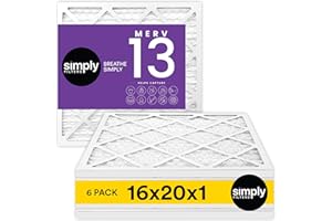 Simply 16x20x1 Air Filter, Merv 13, 6 Pack, For Home AC Furnace & HVAC (Actual Size: 15.75"x19.75"x0.75") DUST, Pet, & Allergy Control