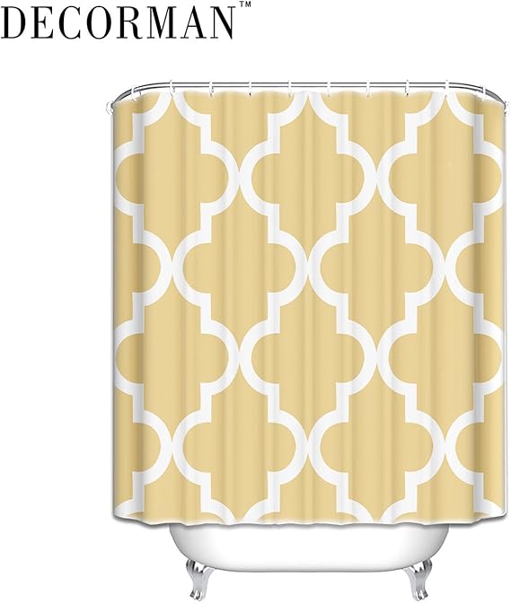 Prime Leader Scalloped Durable Fabric Shower Curtain White on Golden Yellow,36"(w) x