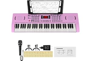 24HOCL Electric Piano Keyboard, Digital 61 Key Piano Keyboard Kids with Speaker Microphone & Music Sheet Stand, Gift for Children Early Education Beginners, Pink