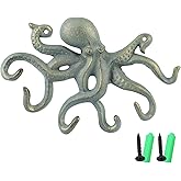 MDLUU Octopus Hook, Nautical Wall Hook, Antique Key Holder Hook, Cast Iron Hook for Coat, Hand Towel, Bathrobe, Jacket(Gold Green)