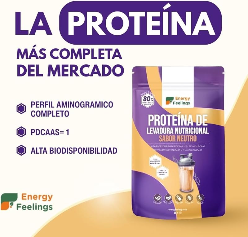 Proteína de Levadura Nutricional en Polvo Sin Sabor 500g, Proteína Vegana Sin Lactosa y Sin Gluten para Masa Muscular con Todos los Aminoácidos Esenciales, Vegan Protein Powder — foto 3 de 8