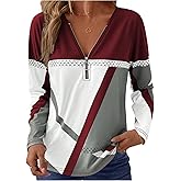 SOLY HUX Women's Color Block T Shirt Half Zip V Neck Long Sleeve Tee Casual Tops