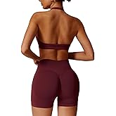 ABOCIW Workout Sets for Women 2 Piece seamless Halter Sports Bra Scrunch Butt Impact Shorts Gym Yoga Outfits