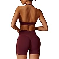 ABOCIW Workout Sets for Women 2 Piece seamless Halter Sports Bra Scrunch Butt Impact Shorts Gym Yoga Outfits