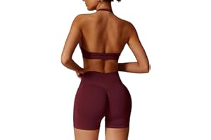 ABOCIW Workout Sets for Women 2 Piece seamless Halter Sports Bra Scrunch Butt Impact Shorts Gym Yoga Outfits