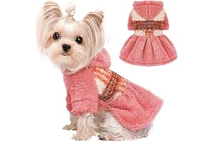 PINKTIE Dog Clothes for Small Dogs Girl, Fleece Dog Hoodie Dress, Puppy Dresses for Small Dogs Girl, Winter Thermal Small Dog Sweaters, Dog Coat Pink Pet Skirt Outfits Apparel for Chihuahua Yorkie Clothing