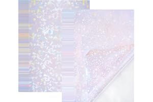 Bylion 2 Types Transparent Holographic Overlay Lamination Vinyl A4 Size Self-Adhesive Laminate Waterproof Vinyl Sticker Paper, 20 Sheets 8.25 x 11.7 Inches
