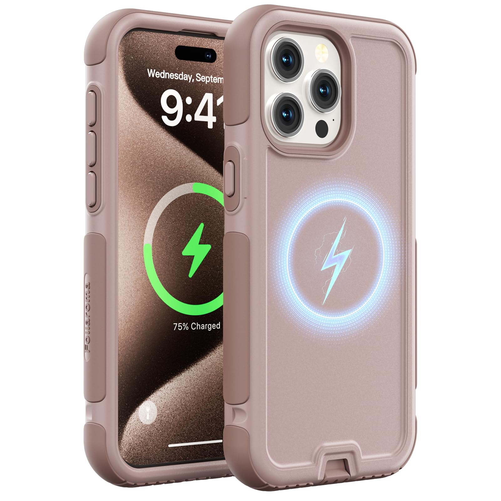 Follaroma for iPhone 15 Pro Max Case, Compatible with MagSafe, Heavy Duty Shockproof Protective Phone Case, Anti-Drop Protection, Dual Layer Magnetic Phone Cover for iPhone 15 Pro Max,6.7", Brown Pink
