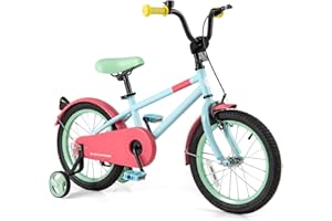 HONEY JOY Kids Bike, 12 14 16 18 Inch Toddler Bikes w/Training Wheels, Handbrake & Coaster Brake, Fully Enclosed Chain, Adjus