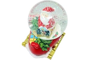 Celebright Christmas Musical Snow Globe - Plays 8 Songs Including Jingle Bells & Lights Up with Changing LED Colours - Large 14cm (Santa on a Sleigh Base)