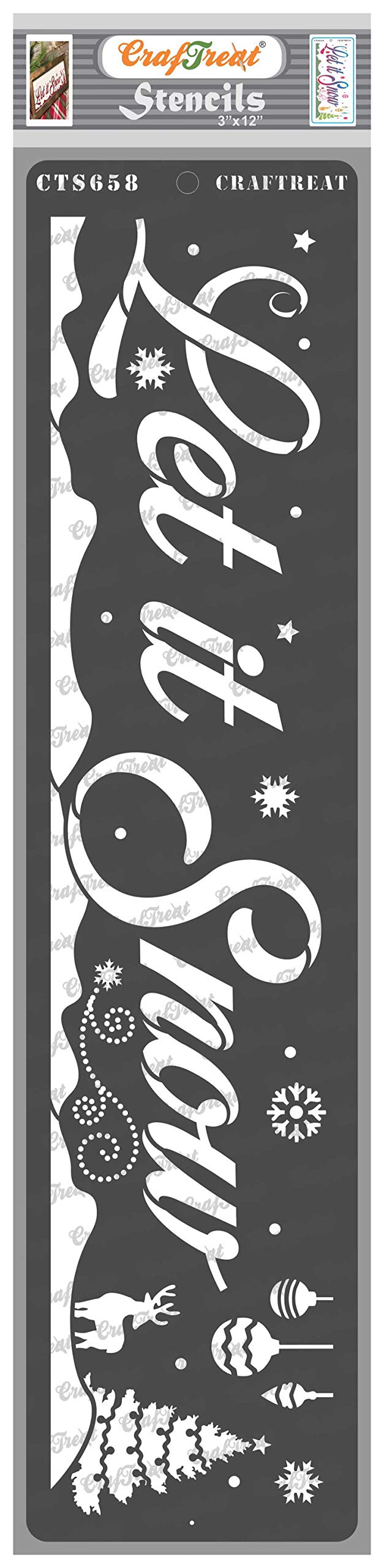 CrafTreat Reusable Christmas Stencils for Painting on Wood Ornaments - Let It Snow Stencil for Wood - 3X12 Inch - Christmas Stencils Card Making - Christmas Stencil for Fabric