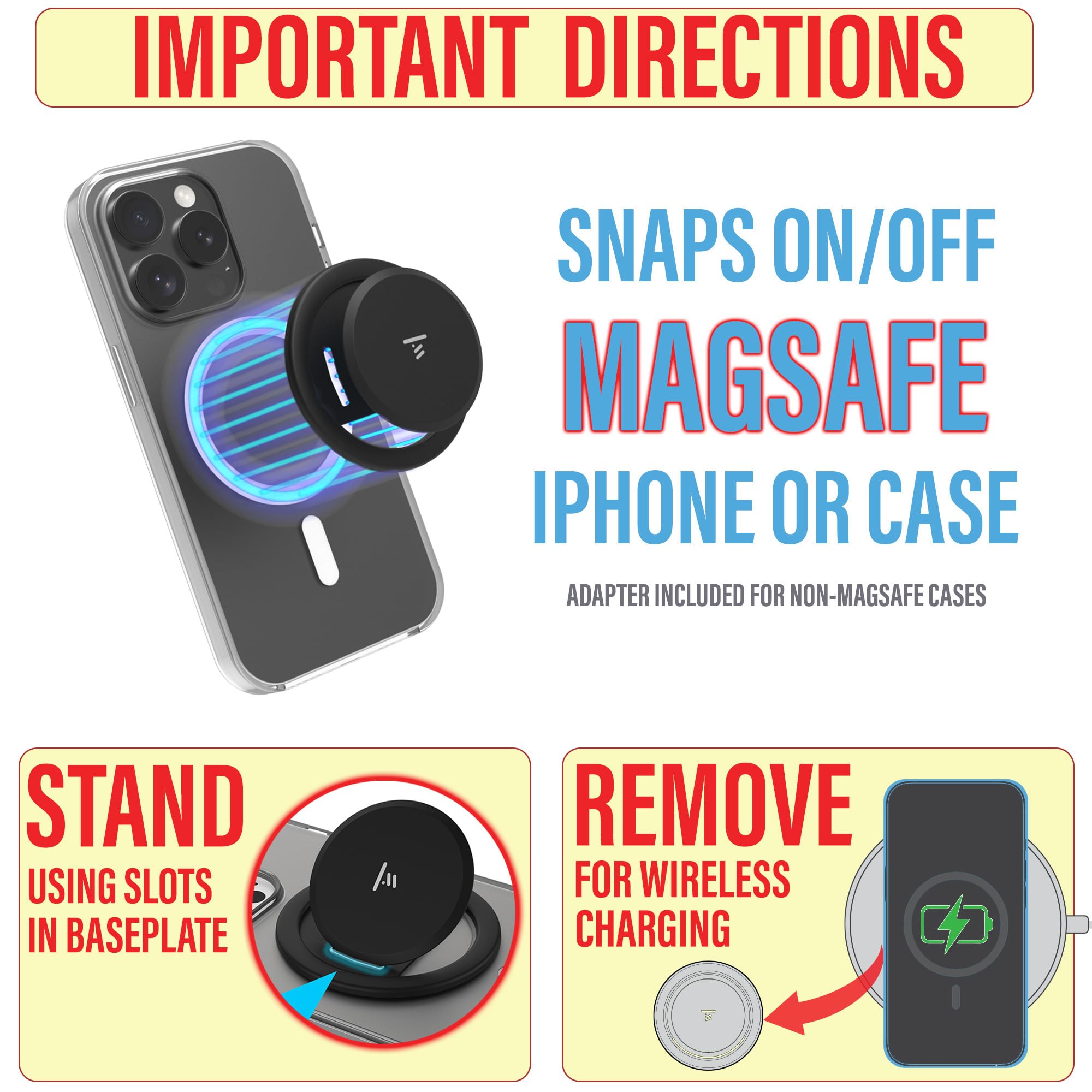 Tango Ultra Thin Grip for MagSafe: One Hand Open, Stand, 10x Expandable, Space Grade Steel, Removable for Wireless Charging. Half The Thickness, Twice The Fidget - Jet Black