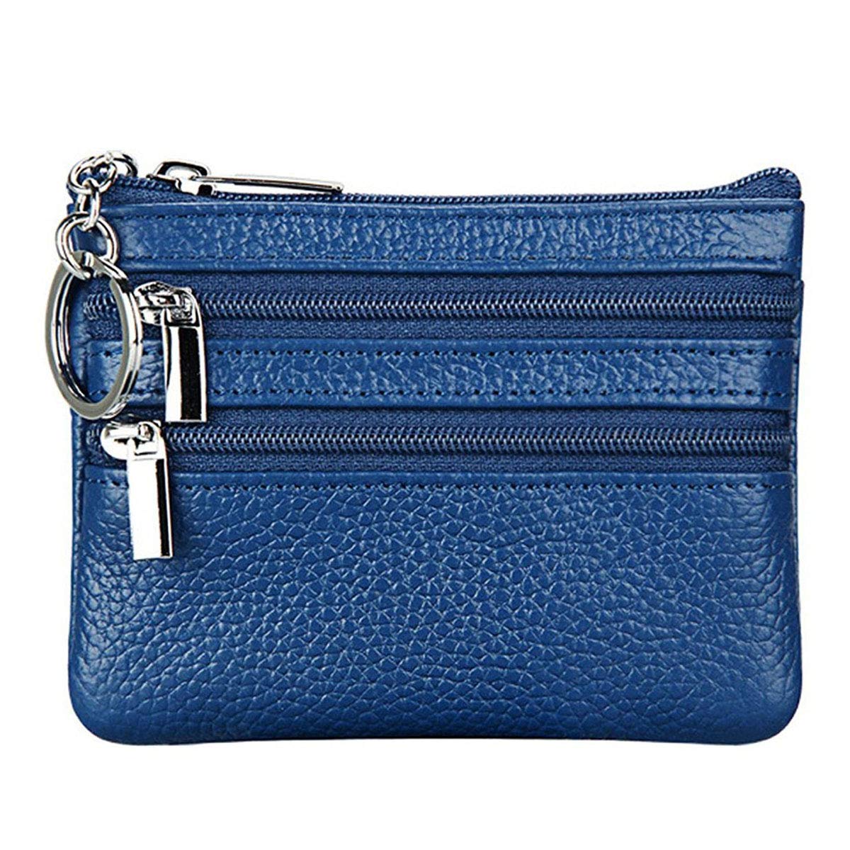 SunTrader Women Ladies Genuine Leather Small Coin Card Key Ring Wallet Pouch Mini Purse (Dark Blue)