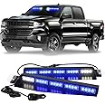 XRIDONSEN Blue Emergency Visor Lights Bar Interior Windshield Strobe Lights 40 LED Warning Safety Flashing w/White Take Down Deck Split Mount for firefighter Police Vehicles Trucks (2x17 inch)