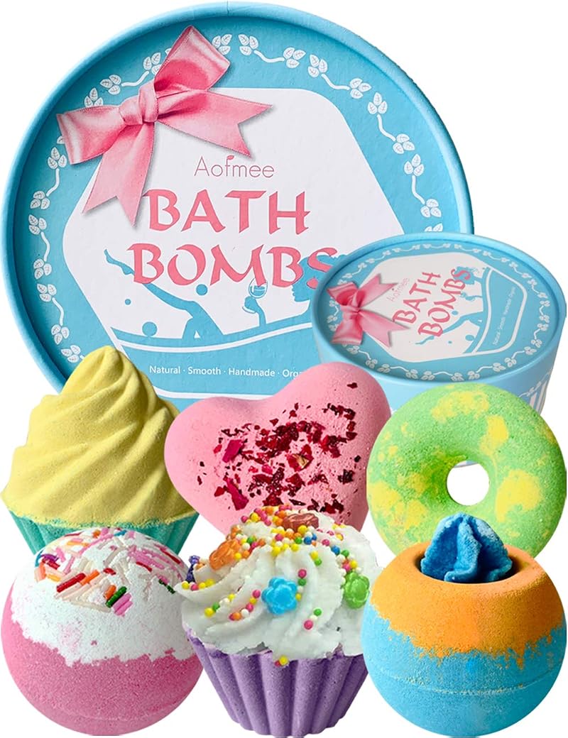 Aofmee Bath Bombs Gift Set 6 Pcs Handmade Spa Kit Shea Cocoa Moisturize