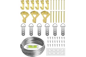FUZANWJ Heavy Duty Picture Hanging Kit, Wall Hanging Kit Support 10-100lbs with Picture Hanging Wire, D-Ring, Screws, Hanging Hooks,Level. 40 Feet (12M) Picture Hanging Wire Hangers