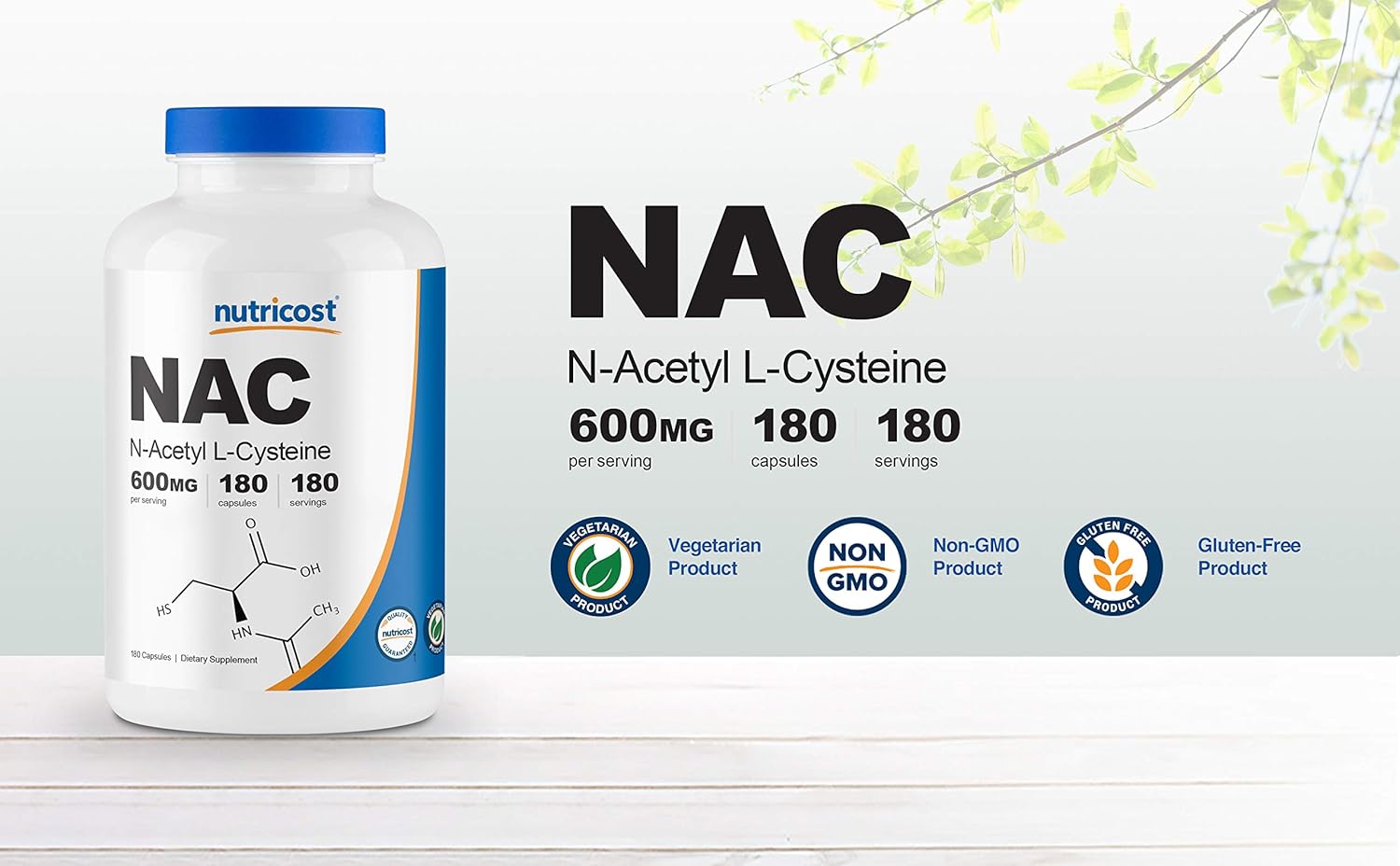 Nutricost N-Acetyl L-Cysteine (NAC) 600mg, 180 Capsules - Veggie Caps, Non-GMO, Gluten Free: Health & Personal Care