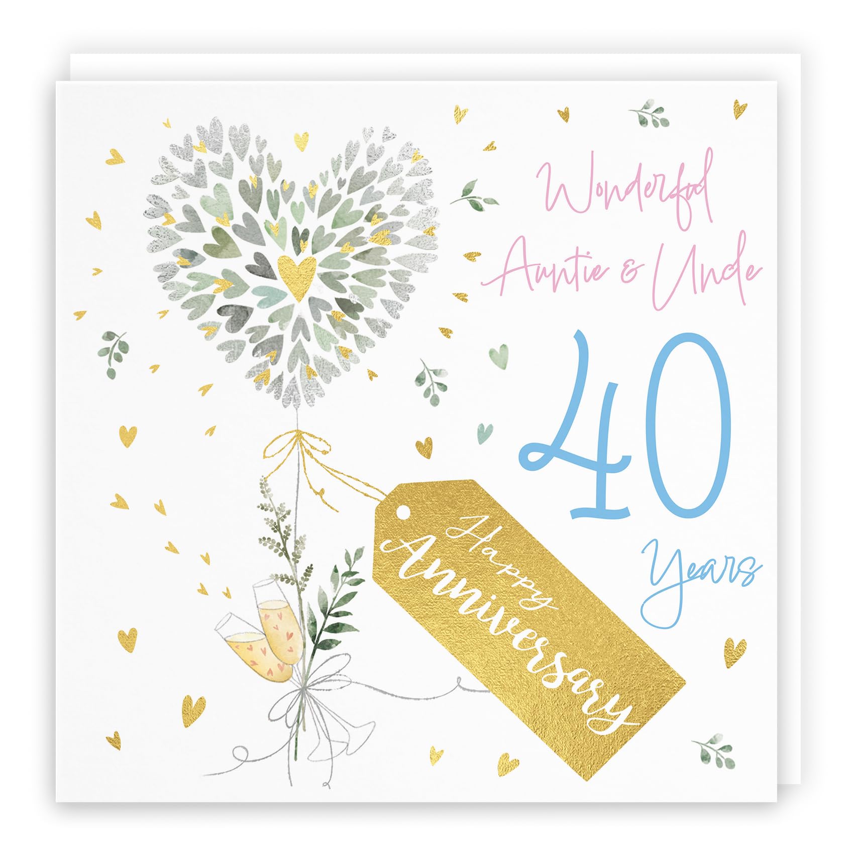 Hunts England - Auntie And Uncle 40th Anniversary Card - 40 Years - Contemporary Hearts - Gold Foil - 40th Wedding Anniversary Card For Auntie And Uncle - Milo's Gallery