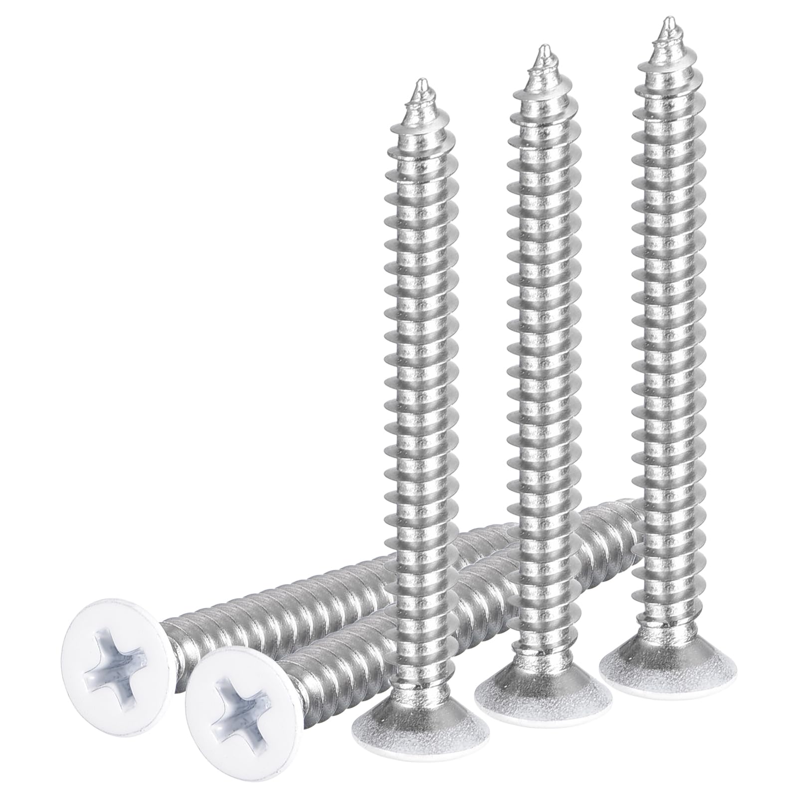 DTGN 50Pcs ST5x50mm Flat Head Wood Screws, 304 Stainless Steel White Phillips Self Tapping Screws - Good for Woodworking, Furniture - White