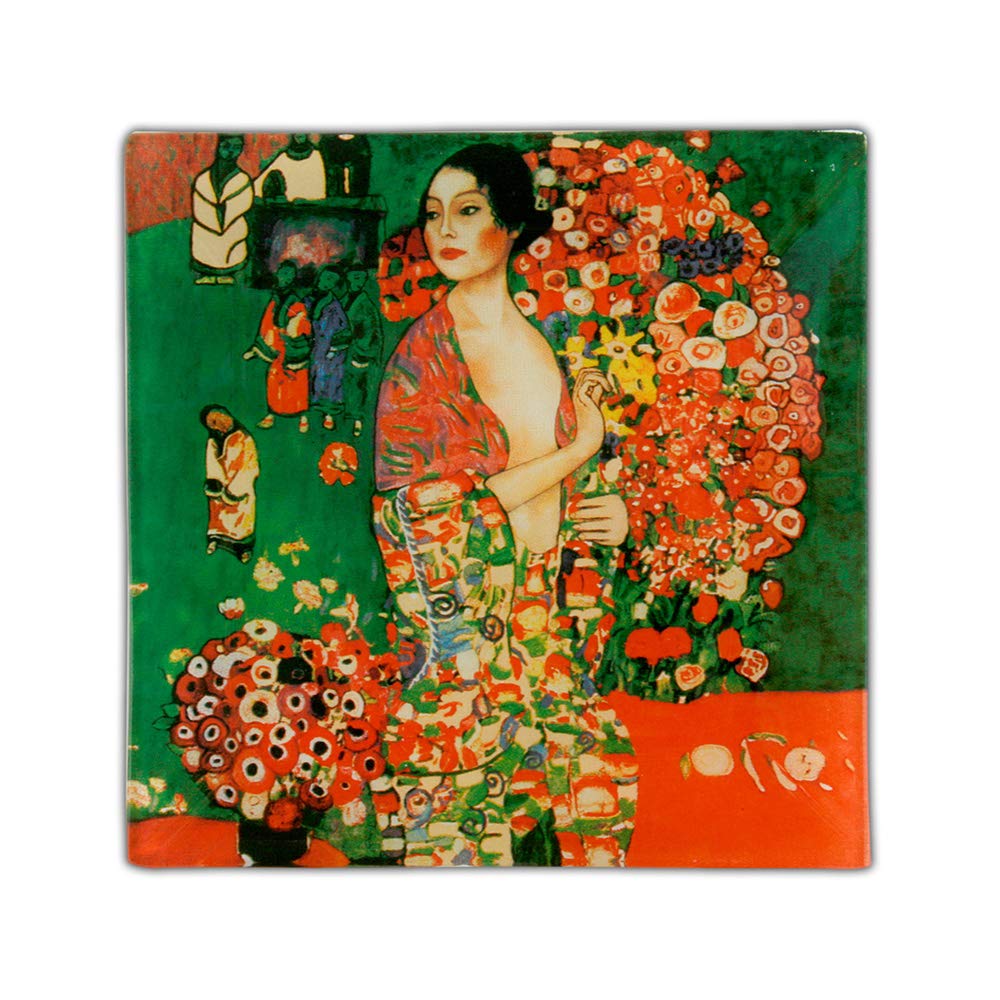 Carmani - Square Glass Plate with Gustav Klimt 'Dancer' painting 13x13cm